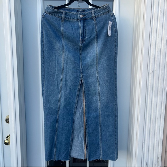 Denim Midi Maxi Skirt Buffalo Worn Indigo w/ Front Slit NWT Boho Casual Cowgirl - Picture 6 of 16